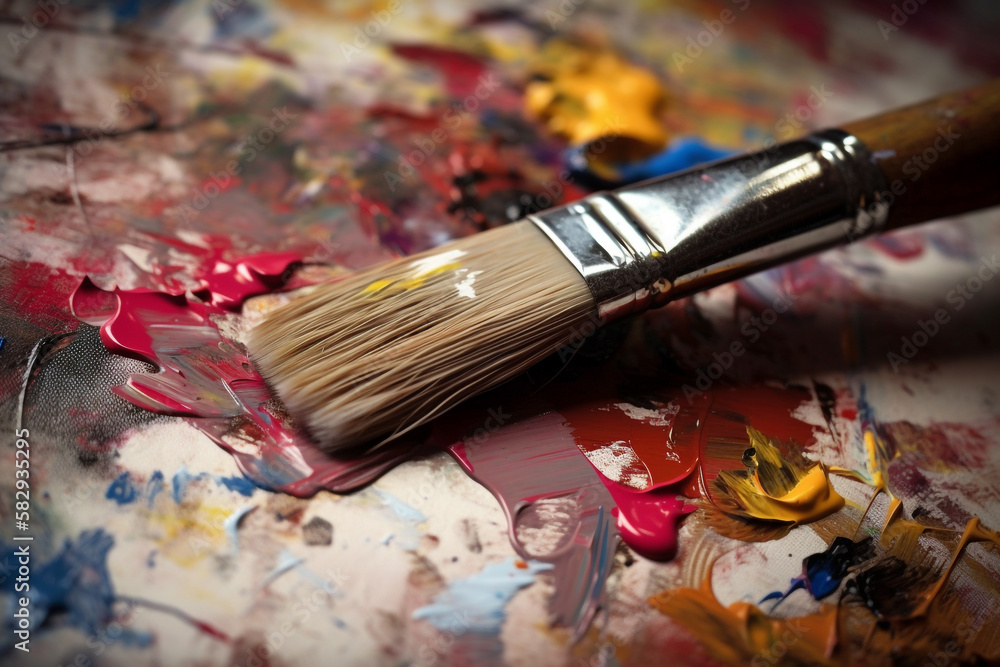 Fototapeta premium Brushes and Palette. painting tool. generative ai