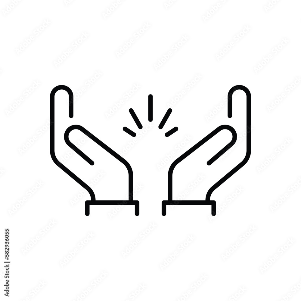 Obraz premium thin line prayer hands or applause. concept of clapping arms like command work and good evaluation or cool assessment. contour flat style minimal logotype graphic stroke art design isolated on white