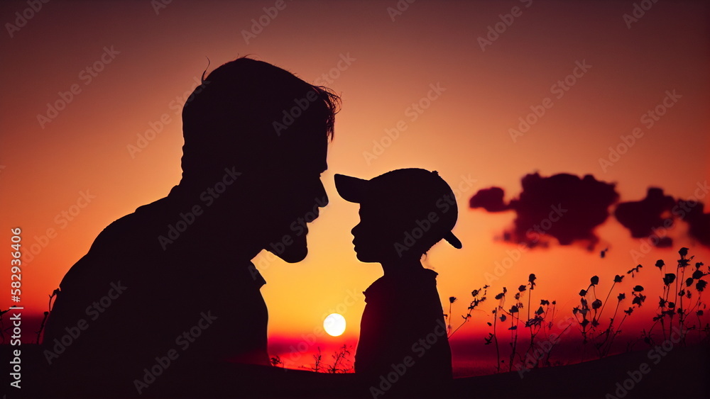Father son little child talking having a happy moment together outdoors in the park with Generative AI
