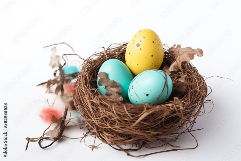 Obraz premium easter eggs in a nest. generative ai 