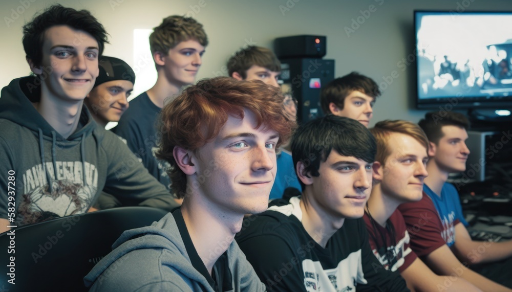 Group of Diverse and Empowered Caucasian White Youth High School Students Working Together in Video Game Design Club : Power of Collaboration in Clubs, Sports Teams (generative AI) Group of Diverse and Empowered Caucasian White Youth High School Students Working Together in Video Game Design Club : Power of Collaboration in Clubs, Sports Teams (generative AI)