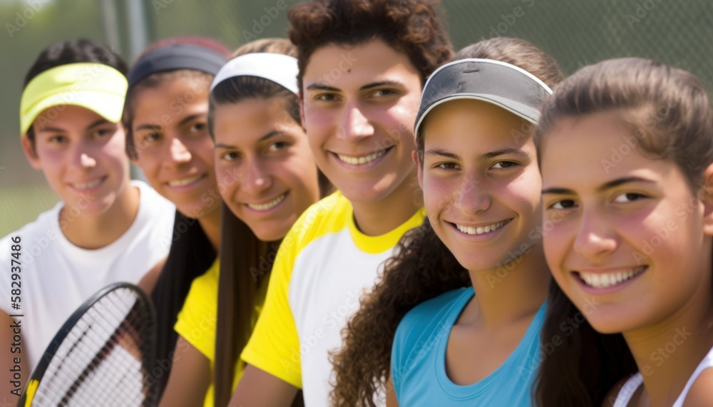 Group of Diverse and Empowered Hispanic Youth High School Students Working Together in Tennis : Power of Collaboration in Clubs, Sports Teams (generative AI) Group of Diverse and Empowered Hispanic Youth High School Students Working Together in Tennis : Power of Collaboration in Clubs, Sports Teams (generative AI)