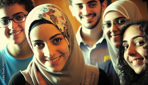 Group of Diverse and Empowered Middle Eastern Youth High School Students Working Together in Rotary Interact Club : Power of Collaboration in Clubs, Sports Teams (generative AI) © Get Stock