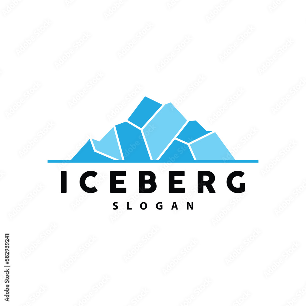 Iceberg Logo, Antarctic Mountains Vector In Ice Blue Color, Nature Design, Product Brand Illustration Template Icon