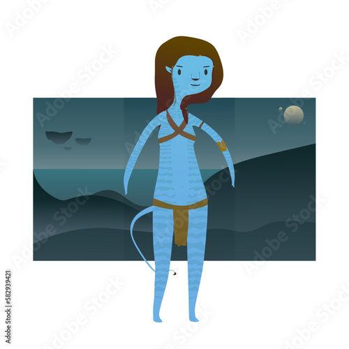 Cute Blue Alien Avatar Cartoon Illustration Design