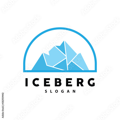 Iceberg Logo, Antarctic Mountains Vector In Ice Blue Color, Nature Design, Product Brand Illustration Template Icon