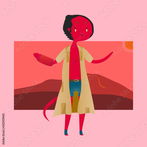 Cute Hell Boy Cartoon Illustration Design