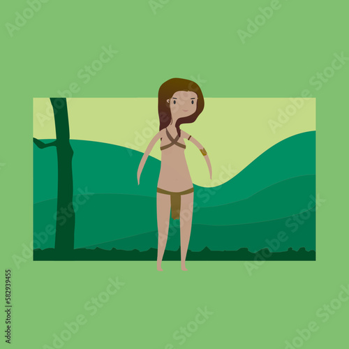 Cute Jungle Girl Cartoon Illustration Design