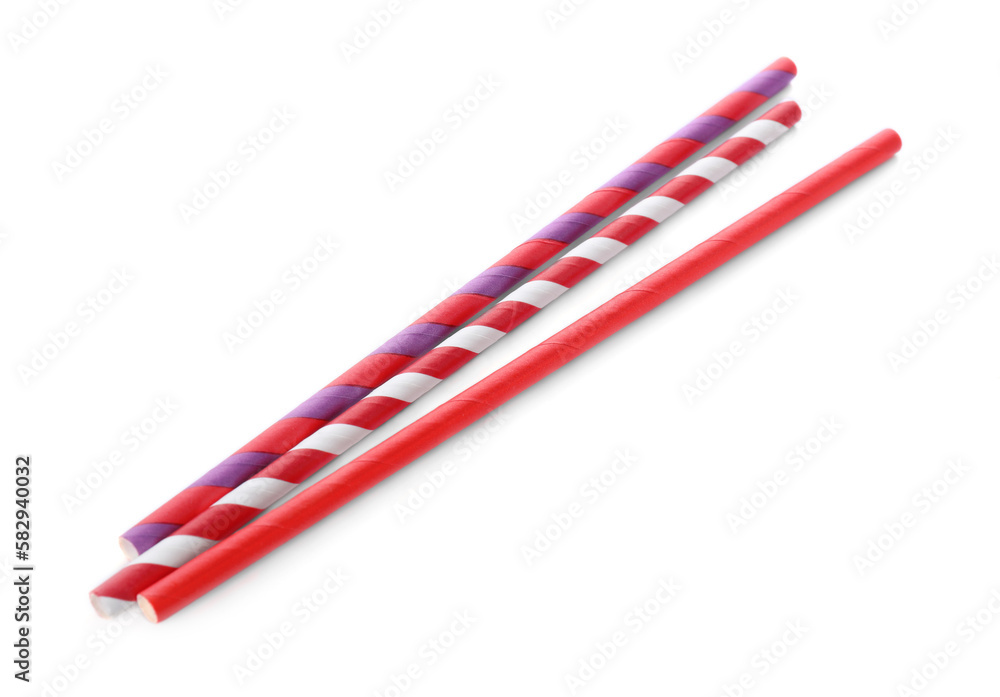 Different paper cocktail straws on white background Different paper cocktail straws on white background