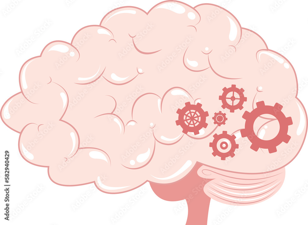 Autonomic Nervous System cartoon brain with gears working in the brain stem vector Autonomic Nervous System cartoon brain with gears working in the brain stem vector