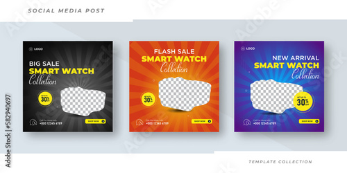 Modern smart watch social media vector design template for super sale, 