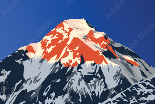 Evening mountain top of mount Dhaulagiri vector illustration logo, Nepal Himalaya mountains