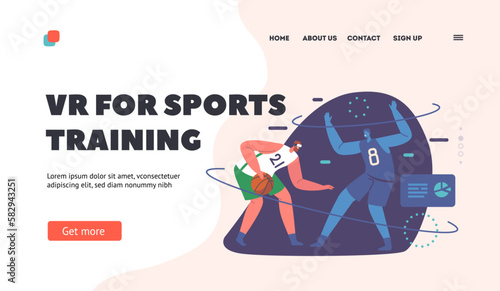 VR for Sports Training Landing Page Template. Character In Virtual Reality Playing Basketball Vector Illustration