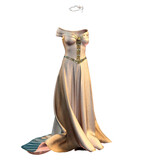 3D Illustration, 3D Rendering, Full length portrait of an isolated medieval fantasy gown with shimmery fabric and a jeweled circlet