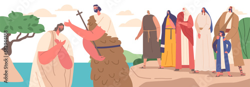 John The Baptist Baptizing Jesus In Jordan River Biblical Scene Represent Christian Religious Symbolic Act Holy Spirit