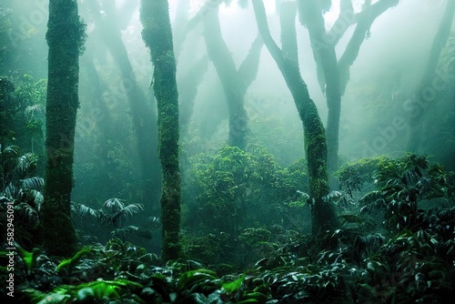 A beautiful cloud forest rain forest in the spring