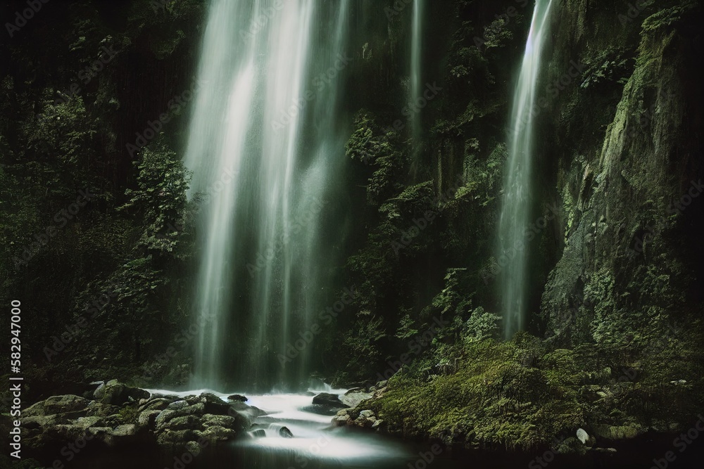 A beautiful waterfall in the forest A beautiful waterfall in the forest