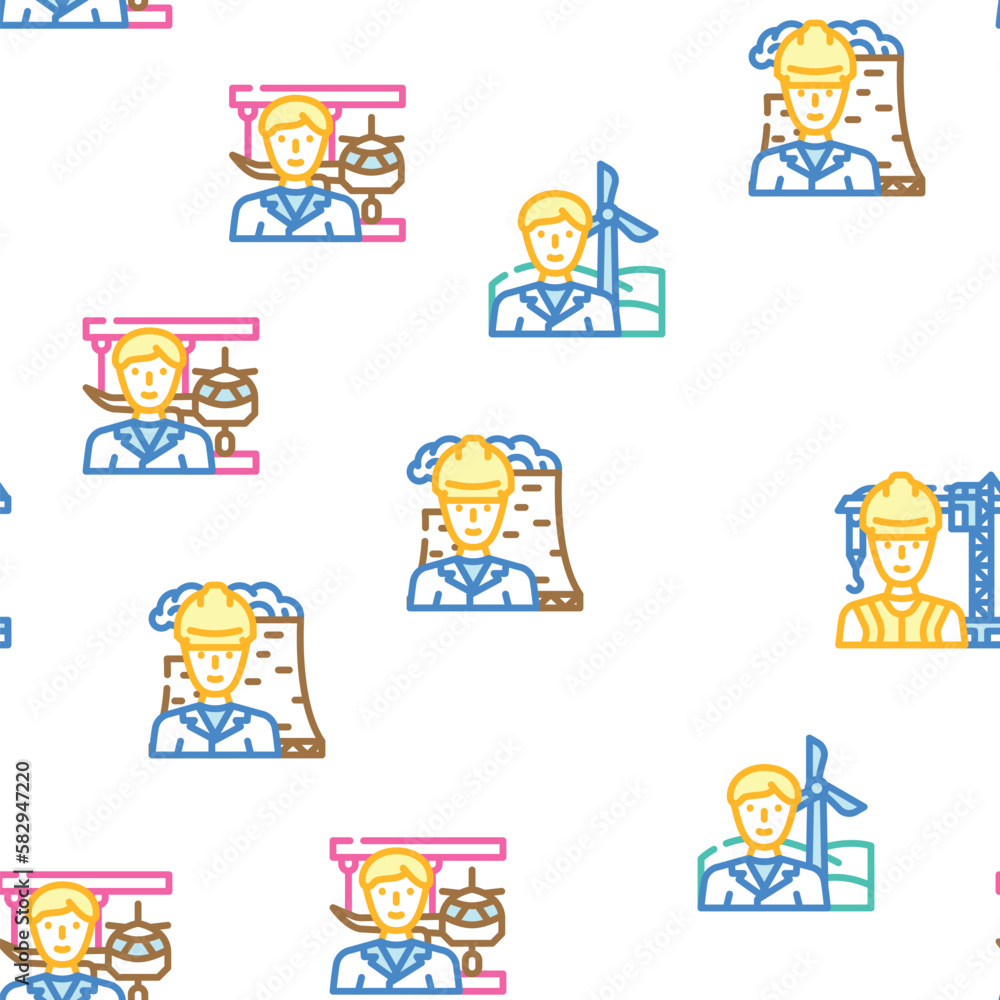Fototapeta premium engineer worker man construction vector seamless pattern