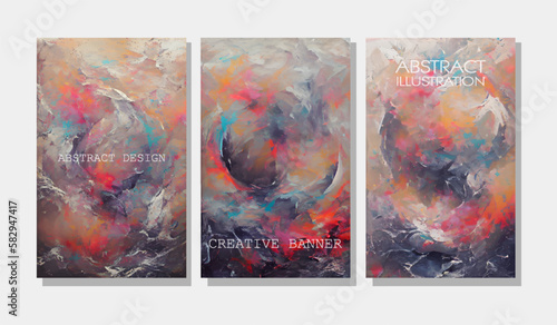 Beautiful illustration minimalist marble abstract painting. Vertical banner.