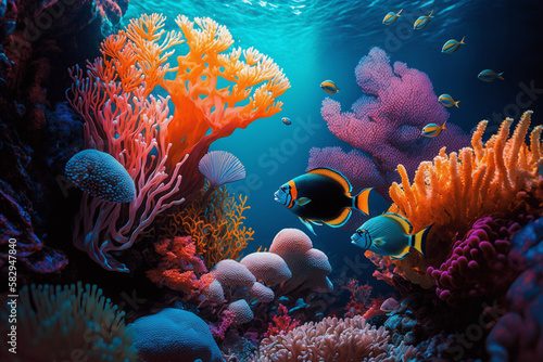 tropical coral reef with fish generative ai