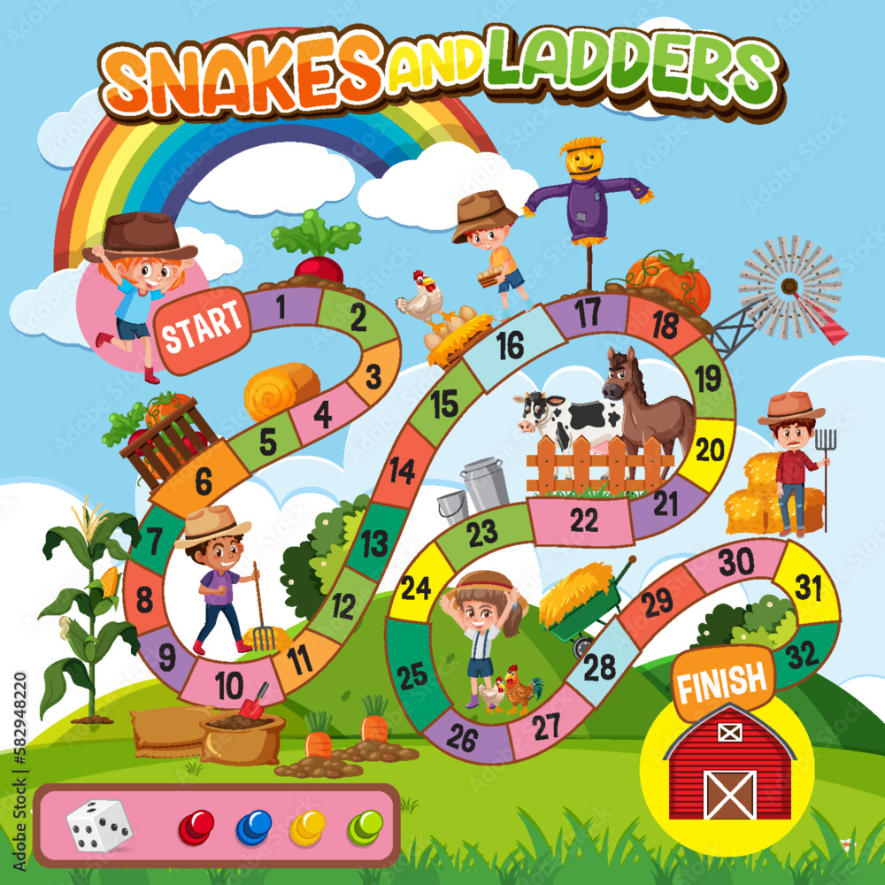 Fototapeta premium Snakes and ladders game template