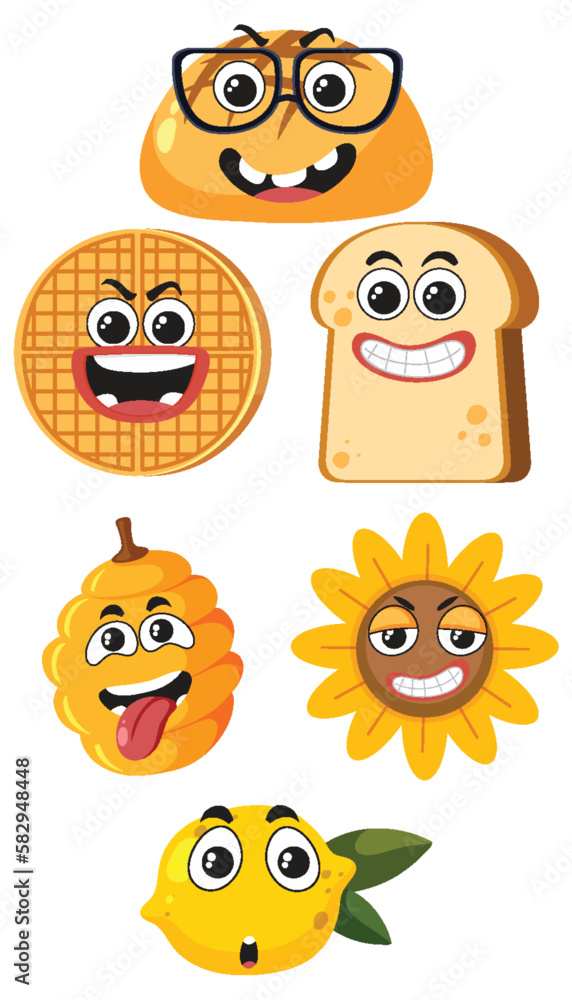 Set of food cartoon character simple style Set of food cartoon character simple style