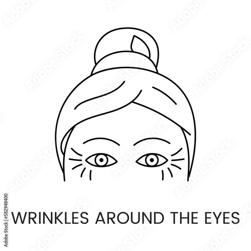 Wrinkles around the eyes which are called goose feet line icon in vector, illustration of a woman with age-related changes on her face