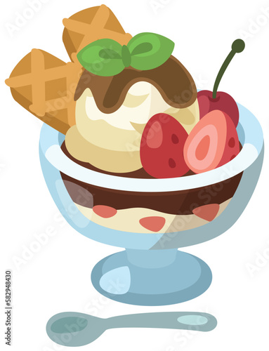 アイスパフェ_コロンとかわいいシンプルお料理ベクターイラスト