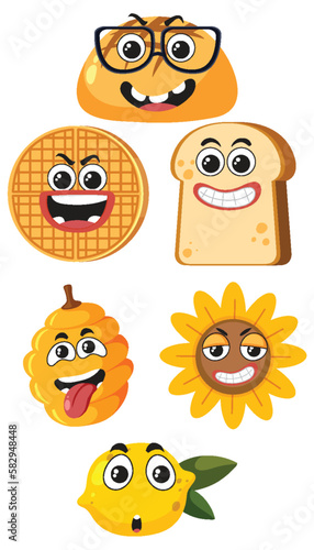 Wallpaper Mural Set of food cartoon character simple style Torontodigital.ca