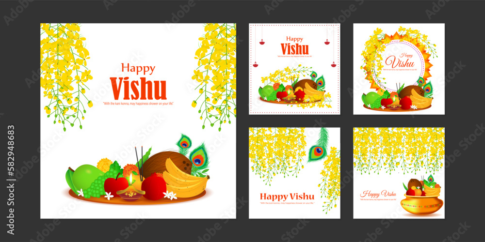 Vector illustration of Happy Vishu social media story feed set mockup template