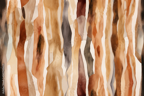Seamless abstract watercolor striped pattern in earthy boho colors. Generative AI.