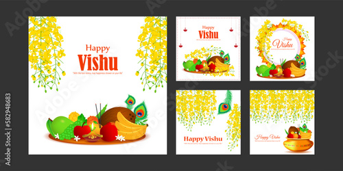Vector illustration of Happy Vishu social media story feed set mockup template
