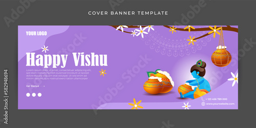 Vector illustration of Happy Vishu Facebook cover banner mockup Template