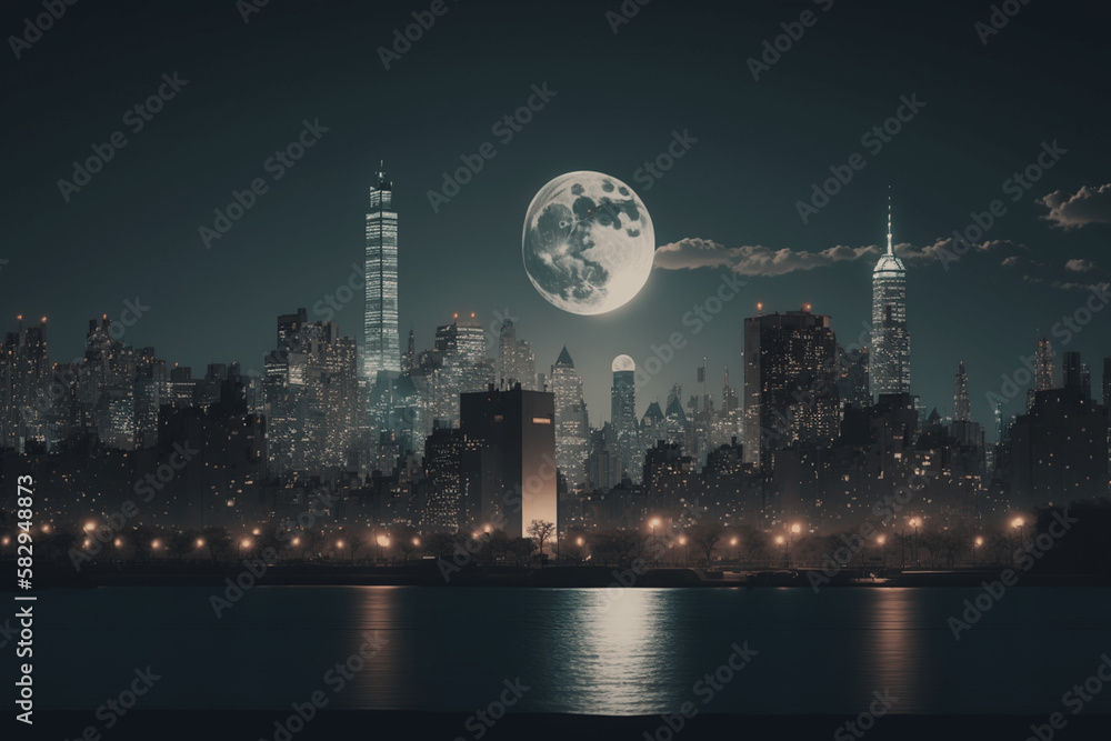city skyline at night generative ai 