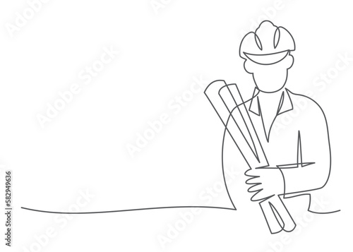 Engineer One line drawing on white background