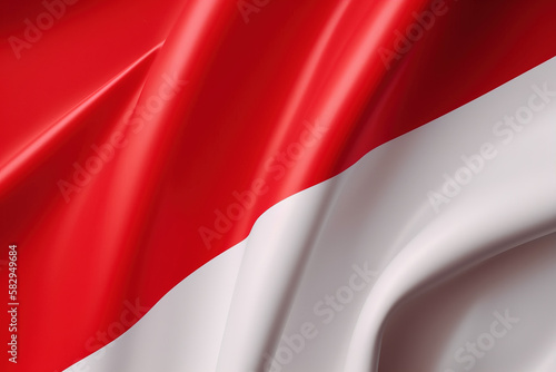 Red and white background, waving national flag of Indonesia, waved highly detailed close-up. Created with Generative AI Technology