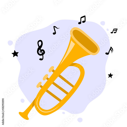 hand drawn cute trumpet in cartoon style.