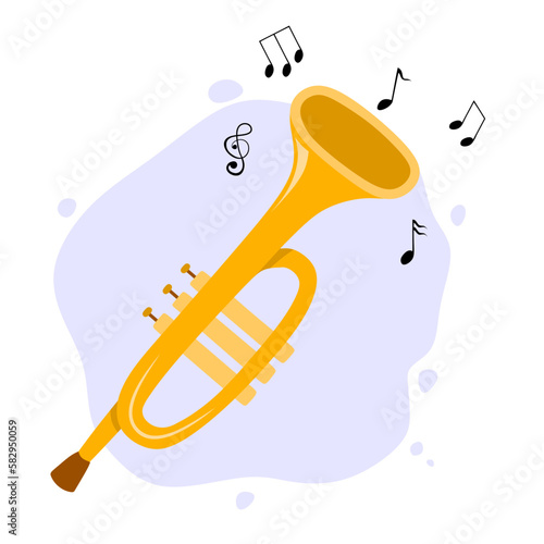 hand drawn cute trumpet in cartoon style.