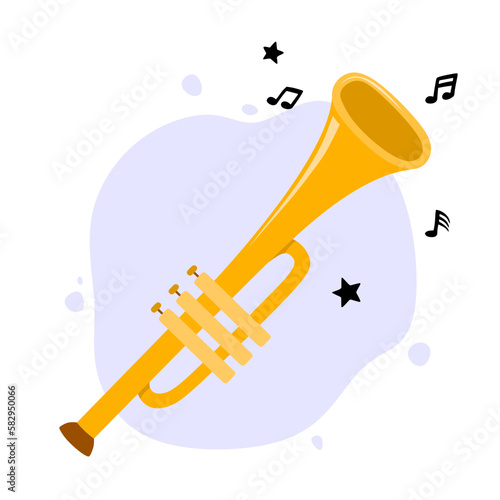 hand drawn cute trumpet in cartoon style.