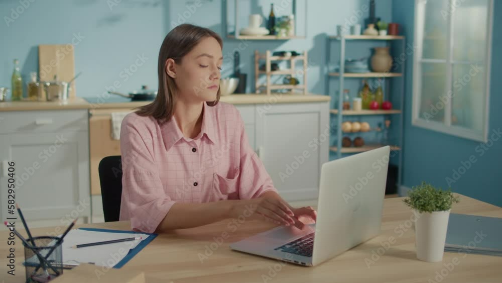 Overtired Female Worker Having Painful Head Feelings Due to Computer Overwork, Girl Having Headache. Young Businesswoman Working on Computer at Home Feeling Stress and Sick From Work. Overtired Female Worker Having Painful Head Feelings Due to Computer Overwork, Girl Having Headache. Young Businesswoman Working on Computer at Home Feeling Stress and Sick From Work.