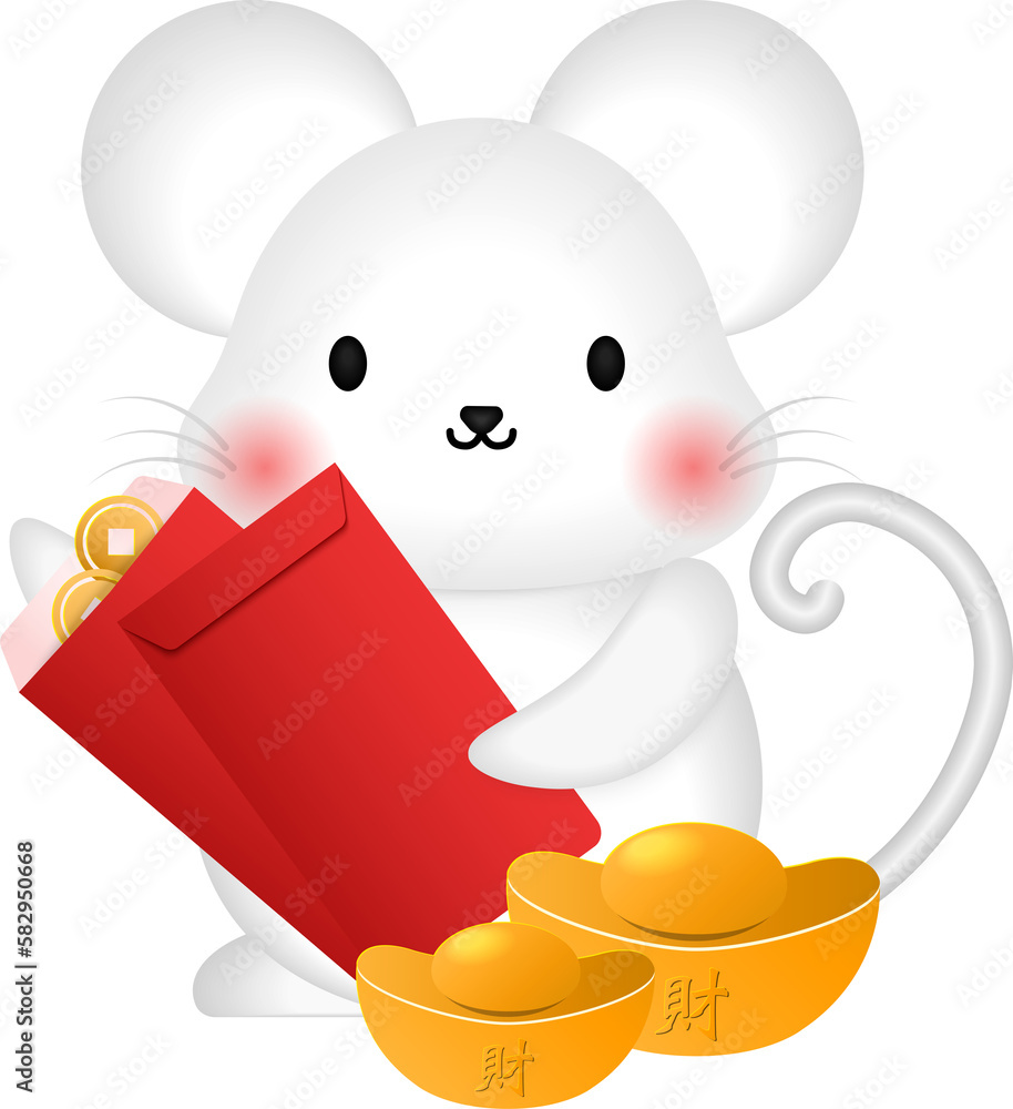 Cute cartoon rat with gold ingot and red envelope Stock Illustration ...