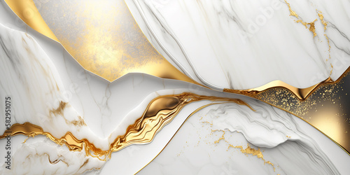 Abstract luxury white and gold marble stone texture background, Elegant 3d rendering with glitter effect Generative AI technology