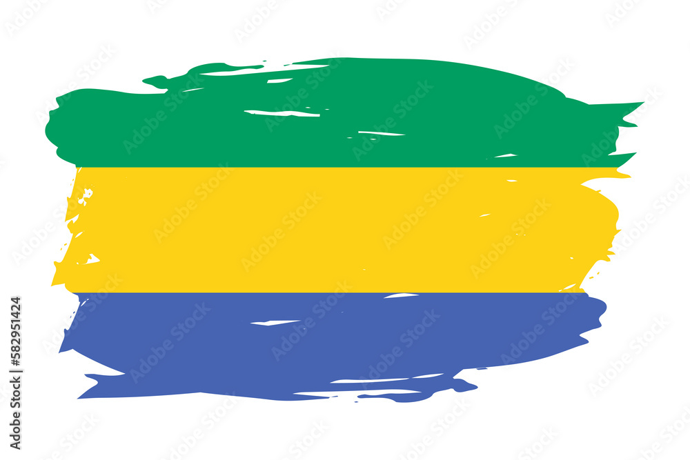 Obraz premium Flag of Gabon painted with a brush stroke. Abstract concept. Gabonese national flag in grunge style. Vector illustration