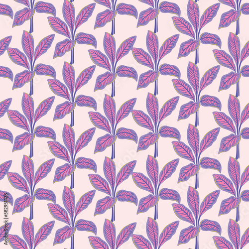 Pink and purple abstract botanical tropical leaf seamless pattern.  © sudevi