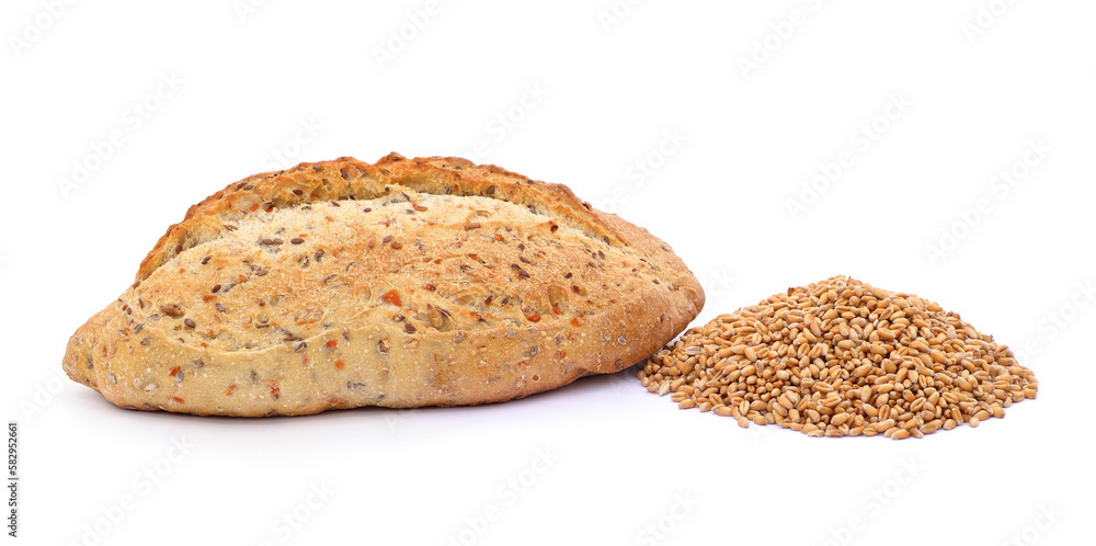 Bread and a pile of wheat. Bread and a pile of wheat.