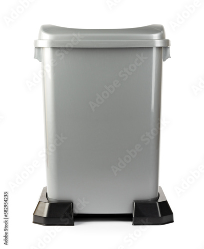 Gray plastic waste bin isolated on white © fotofabrika