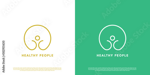 People health logo design illustration. healthy small child adult line silhouette. Modern minimalist elegant design. Fit for health wellness business icon hospital clinic pharmacy.