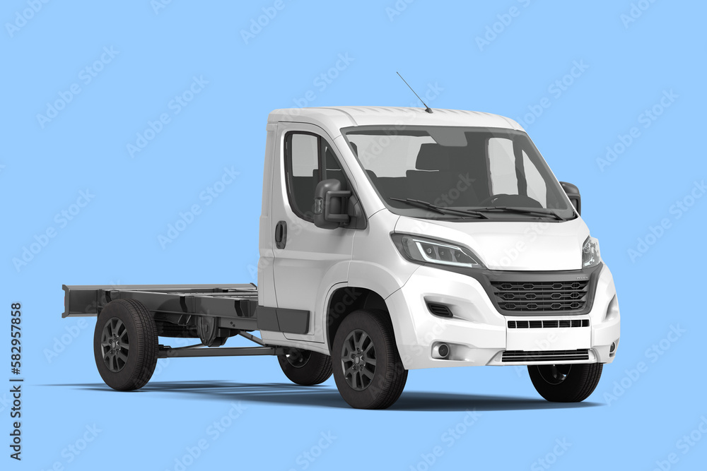 white flatbed truck for car branding and advertising perspective view 3d render on blue background