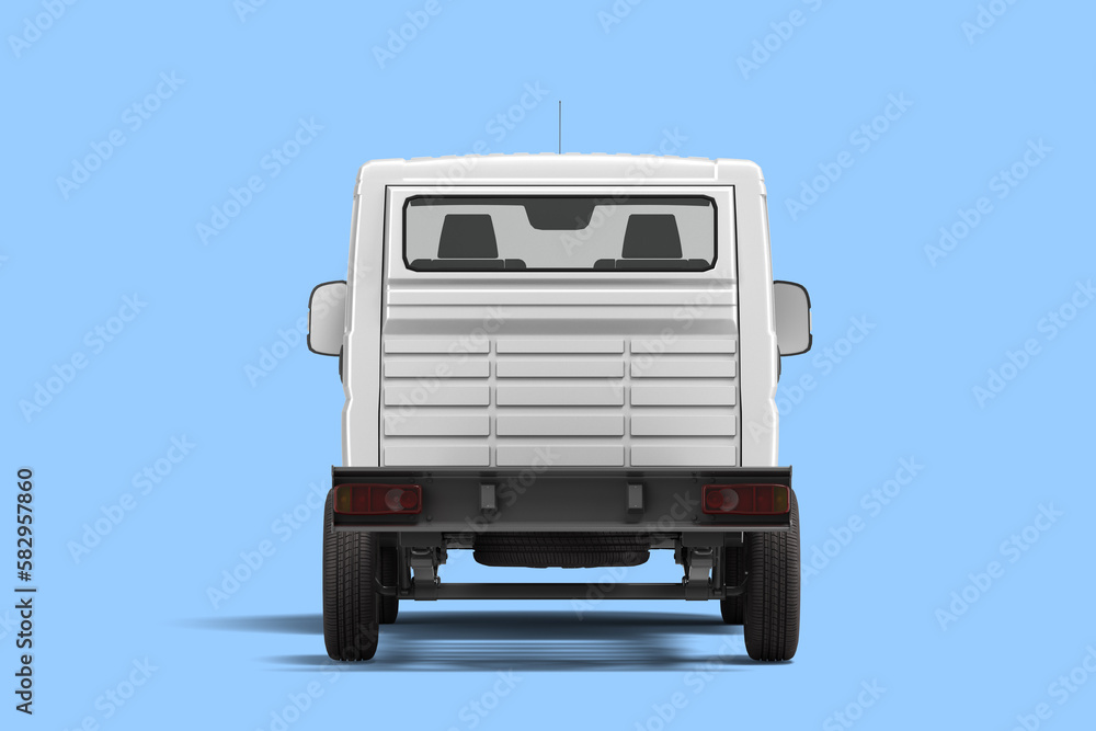 white flatbed truck for car branding and advertising back view 3d render on blue background