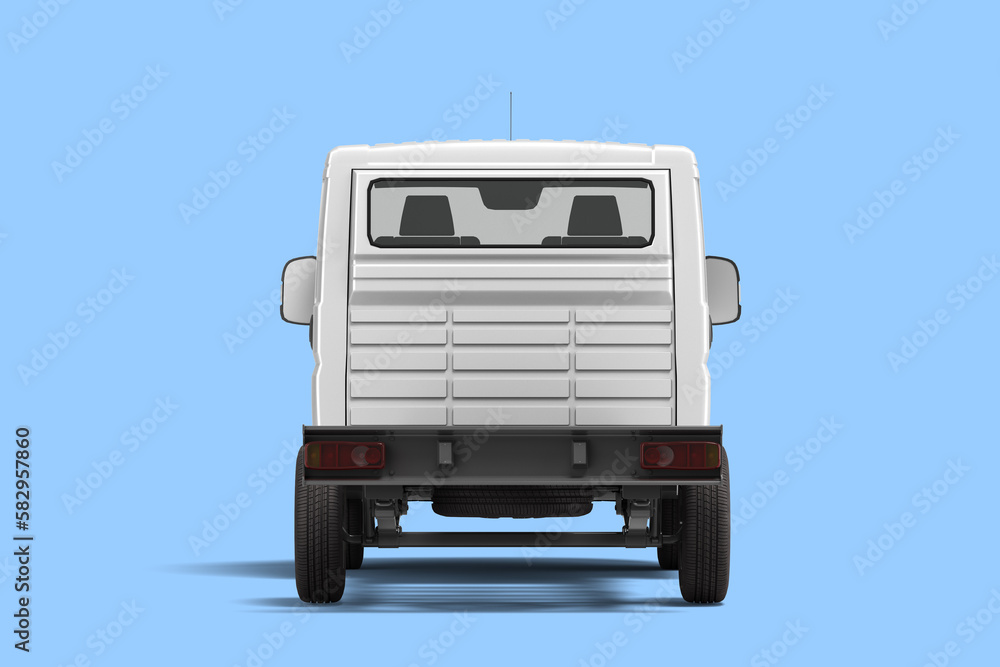 Naklejka premium white flatbed truck for car branding and advertising back view 3d render on blue background